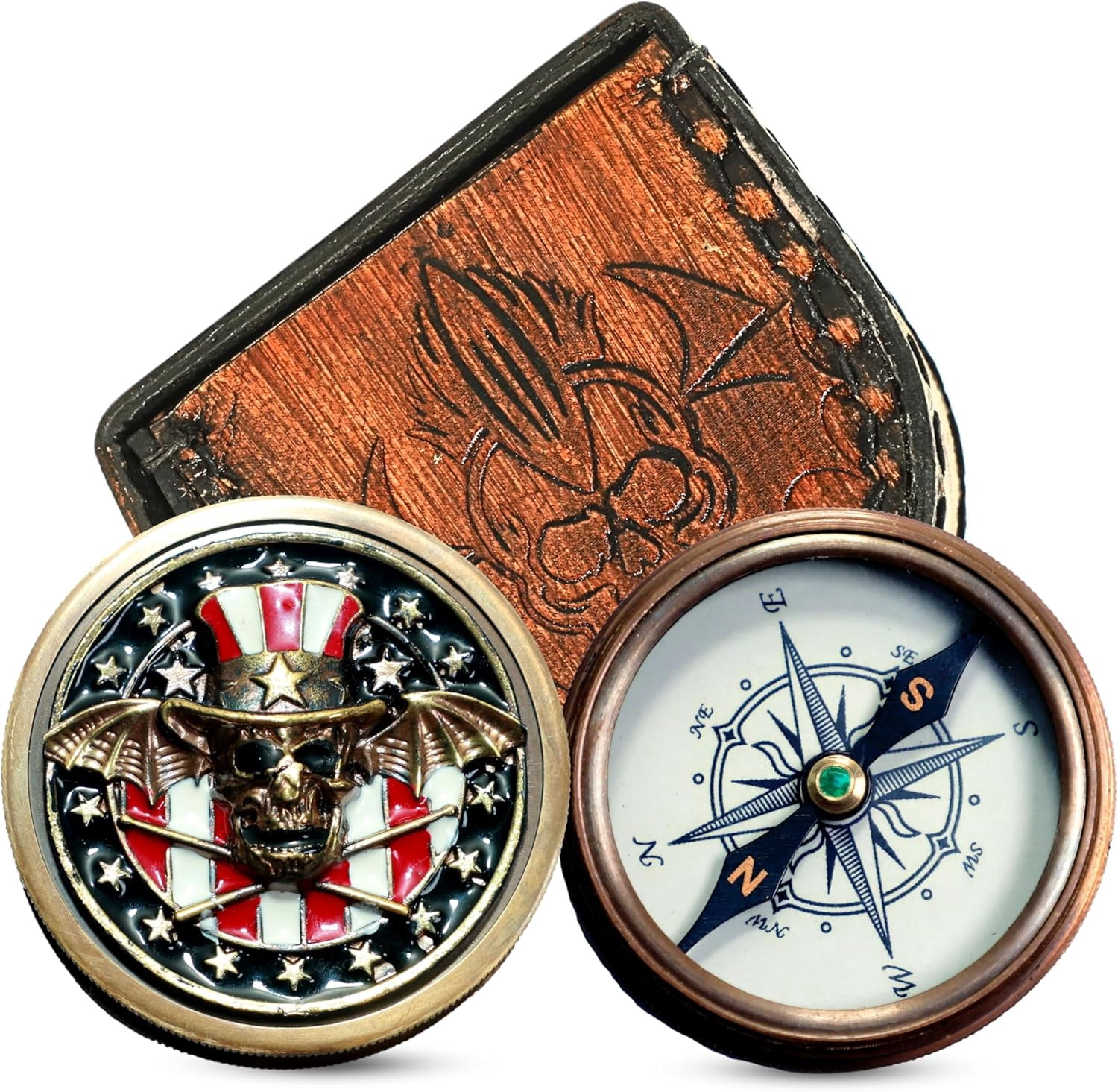 Navy Collection Vintage Compass Brass Handcrafted Leather Case | Captain Jack Sparrow Compasses | Home Decor Gifts for Brother