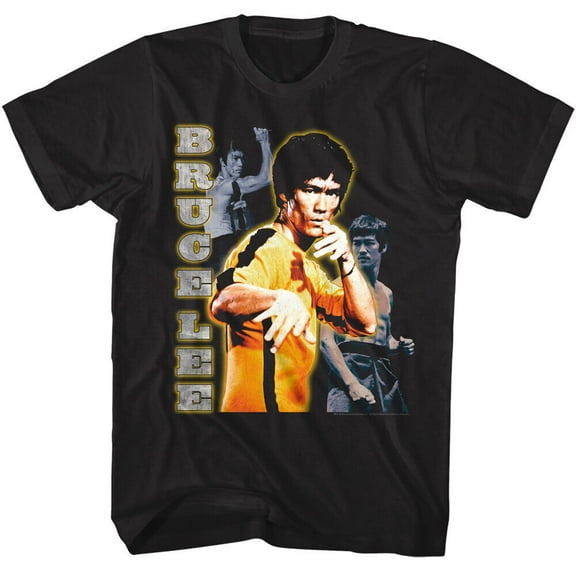 Bruce Lee Multi Photo Vertical Text Black Adult T-Shirt S