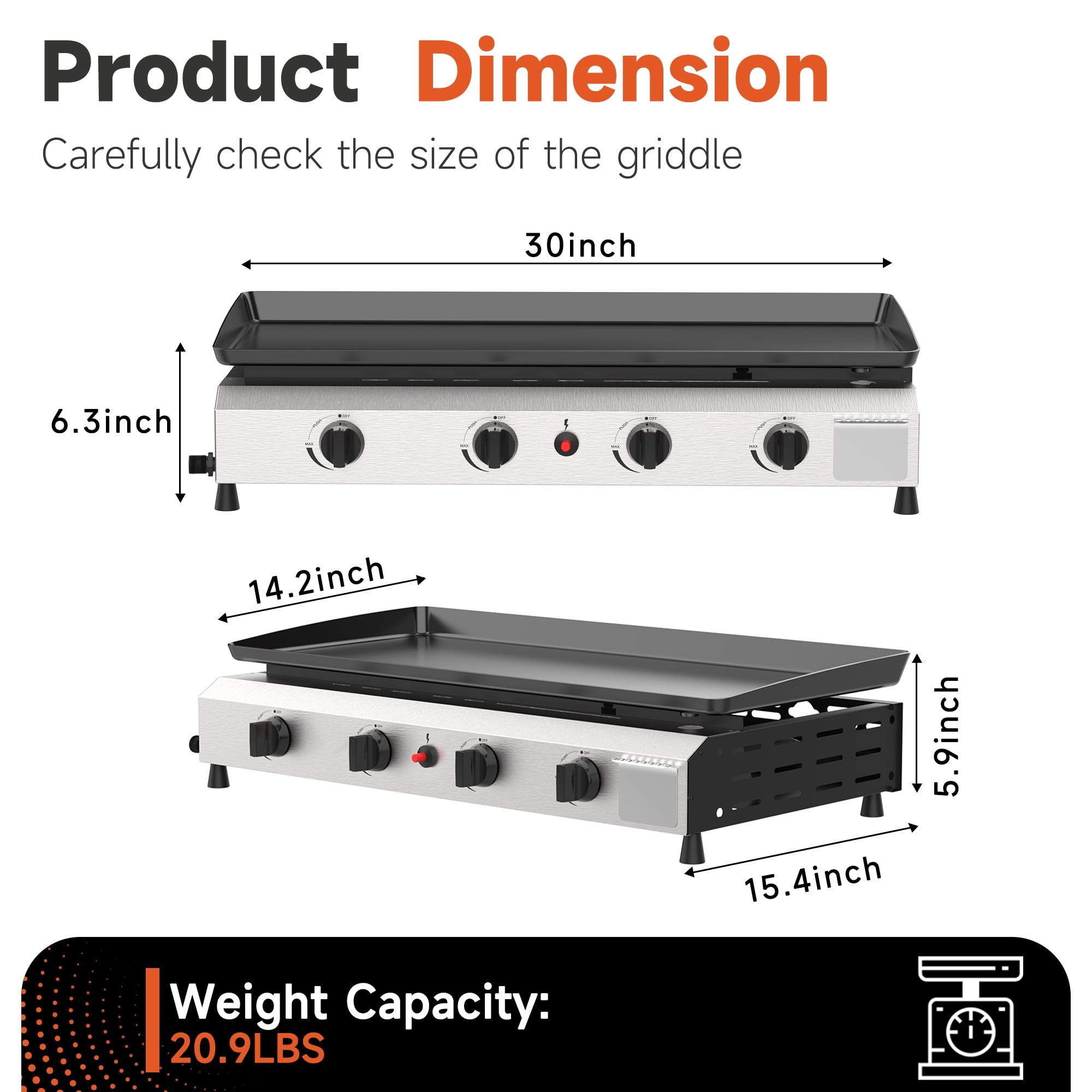 SKOK 4-Burner 30'' Propane Griddles Outdoor Flat Top Gas Grill Griddle for  Camping, Tailgating, BBQ, Parties, Backyard & Patio with with 40,000 BTUs