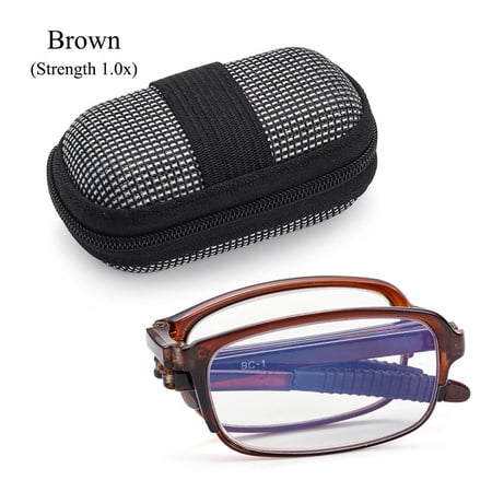 TR90 Lightweight Portable Eyewear Folding with Zipper Case Reading Glasses Presbyopic Glasses BROWN STRENGTH 1.0X