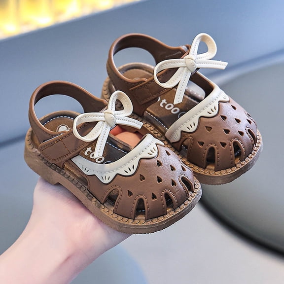 FSYBOA Girls Sandals, Closed Toe Soft Soled Non-Slip Casual Kids Summer Shoes Brown Size 6(Toddler)