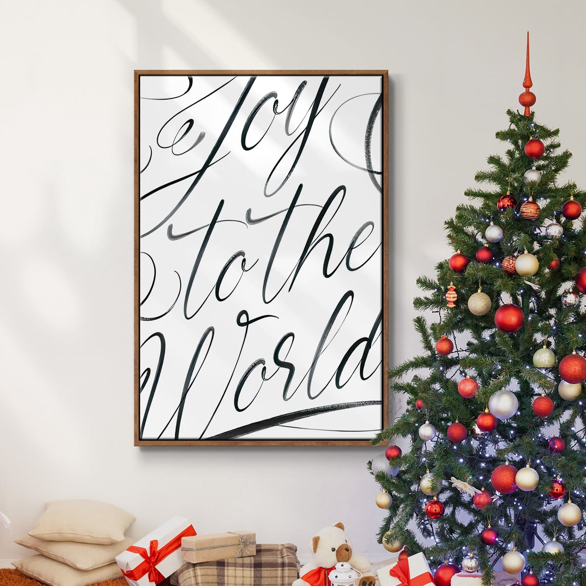 Joy To The World - Framed Gallery Wrapped Holiday Canvas - 27 x 41 - Rosewood Frame