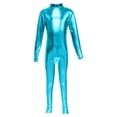 thumbnail image 3 of MEZZALL Girls Bodysuits Metallic High Neck Long Sleeve Performance Romper With Glitter Gold And Back Zipper For Dance Stage Wear O-Neck Solid Color Breathable Back To School Onesie, 3 of 4