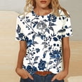 thumbnail image 3 of JTZGDY Fashion Womens T-Shirts Trendy Oversized Casual Summer Short Sleeve Ruched Pleated Crewneck Tunic Blouse Cute Tie Dye/Floral Pattern Graphic Tees Shirt Tops Blue M, 3 of 8