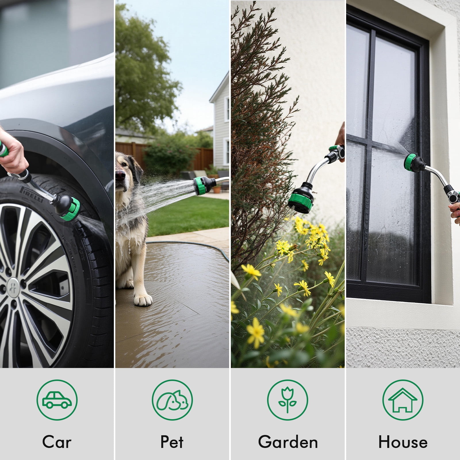 Restmo Heavy Duty Watering Wand, 9 Spray Patterns Water Hose Wand with Adjustable Spray Width & 2-Way Direction Control, High Pressure Hand Sprayer Nozzle for Plants, Lawn, Car Washing & Pet Washing
