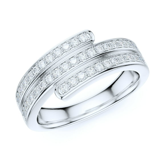7.5mm Wide Sterling Silver Triplex Row Simulated Round Brilliant Cut Diamonds Unisex Wedding Ring (6)