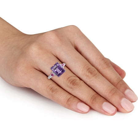 3-1/2 Carat T.G.W. Amethyst and Pink Sapphire and Diamond-Accent 10kt White Gold Cocktail Ring