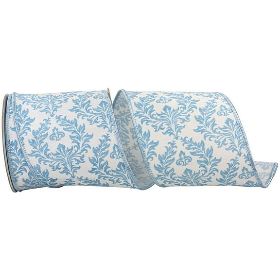 Reliant Ribbon - 94321W-685-10D, Ribbon, White/blue, 4 Inch, 5 Yards
