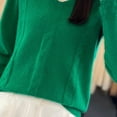 thumbnail image 5 of VSSSJ Womens V Neck Sweaters Loose Fit Soft Solid Color Long Sleeve Casual Warm Knit Fall Winter Base Layer Sweater Pullover Tops Army Green L, 5 of 7
