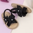 thumbnail image 4 of Infant Baby Girls Summer Sandals with Flower Bowknot Soft Sole Wedding Dress Flats Newborn First Walkers Crib Dress Shoes Black 5M(12), 4 of 7