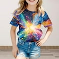 thumbnail image 2 of Girl Tops 5t Loose 3d Galaxy Print Short Sleeve T-Shirt Crew Neck Blouse Tops Clothes for Children Blue,160（12-13Y）, 2 of 4
