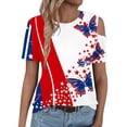 thumbnail image 6 of Fartey 4th of July Shirts for Women Proud Patriotic USA Flag Graphic Tshirts Elegant Short Sleeve Tees Classic Crewneck Buttons Blouses Tops Going Out Tops for Women, 6 of 7