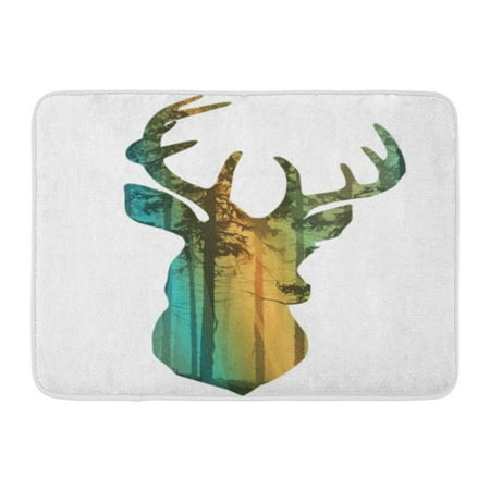 GODPOK Silhouette of Deer's Head Inside The Pine Forest with Rays Light Muzzle Deer from Branches Bright Colored Rug Doormat Bath Mat 23.6x15.7 inch