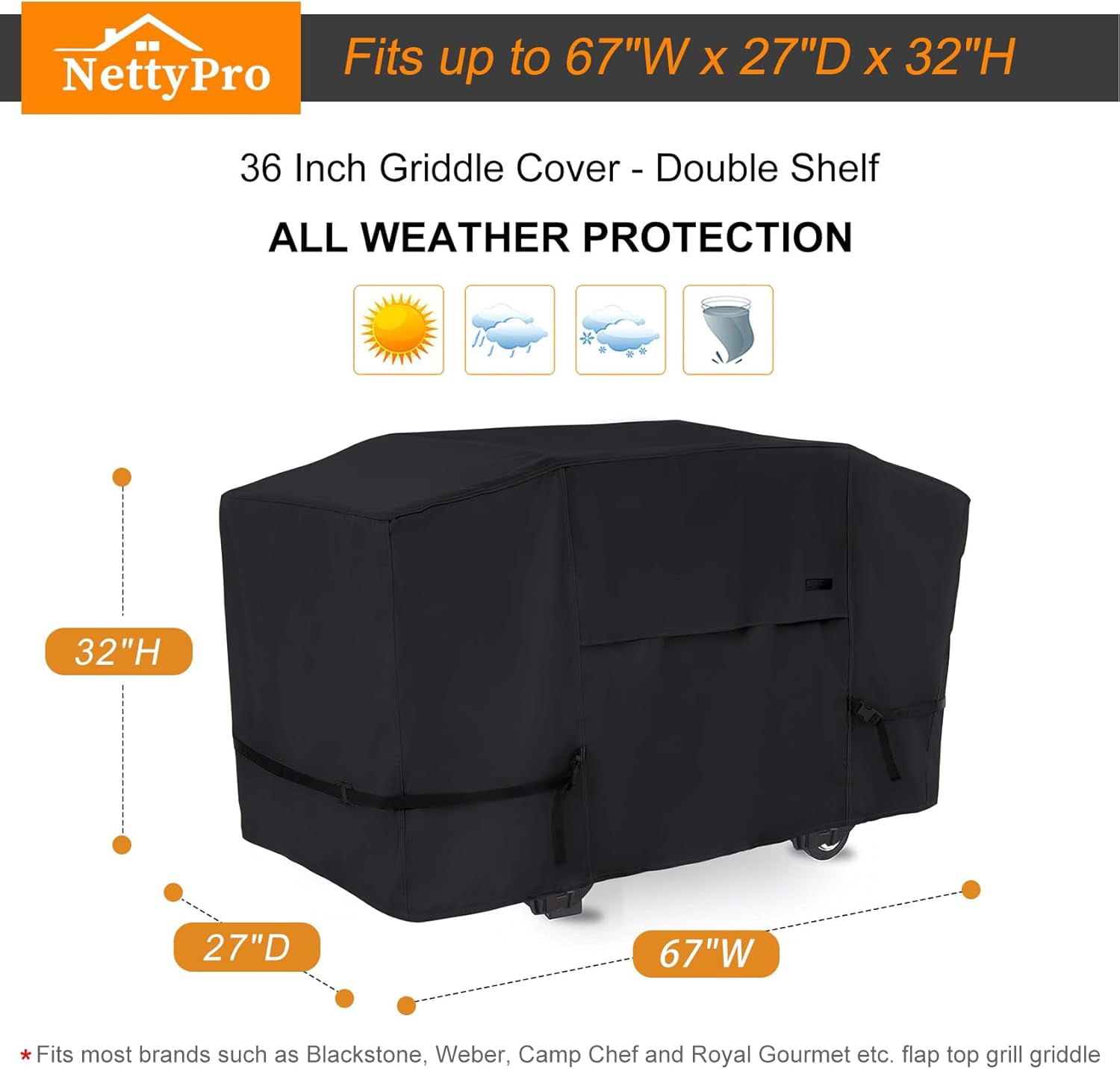 Griddle Cover for Blackstone 36 inch Griddle Waterproof UV Resistant 4 Burner Flat Top Gas Grill Cover for Blackstone 36" Griddle Cooking Station and Camp Chef FTG600, Black