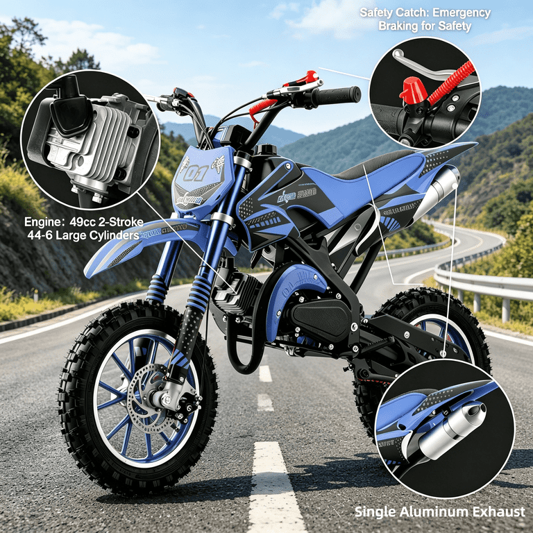 49cc 2-Stroke Mini Dirt Bike For Kids – Off-Road Tires, Front/Rear