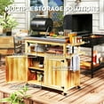 thumbnail image 4 of Outsunny Outdoor Grill Cart w/ Wheels and Storage Cabinets, Solid Wood Outdoor Kitchen Island w/ Stainless Steel Top, Integrated Hole, Natural Wood, 4 of 9
