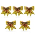 thumbnail image 2 of Injueey 5 piezas Navidad Bowknot brillo adorno brillante lentejuelas conos hojas corbata arte fiesta decoración exterior puerta decoración Kits de decoración para fiestas Dorado 5PCS Injueey HA009474-02, 2 of 6