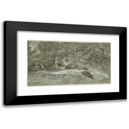 Joachim Franz Beich 14x10 Black Modern Framed Museum Art Print Titled - Rapids with Overhanging Branches (Verso) (1704-1714)