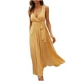 thumbnail image 2 of Robes d'Été Robe de Mode Femmes Été Casual V-Cou Sans Manches Bandage en Vrac Split Imprimé Longue Robe Jaune XL, 2 of 8