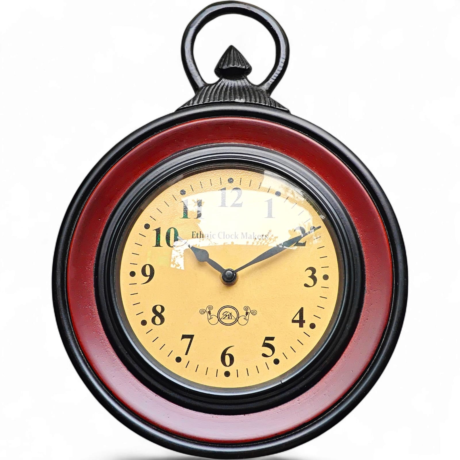 SUTRAM 12 Inch Handmade Teak Wood Vintage Wall Clock, Pocket Watch Style Wooden Analog Clock