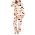 thumbnail image 4 of CONROSES Hallowmas Pajama Set for Women 2 Peice Halloween Pjs Ghost Pumpkin Graphic Long Sleeve Buttons Tops Pants Loungewear Sets Cozy Nightwear Sleepwear, 4 of 6