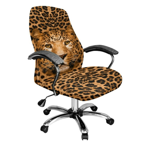 Xoenoiee Leopard Pattern Office Chair Covers, Stretch Computer Universal Boss Chair Covers Washable High Back Chair Slipcover Anti-Slip Desk Chair Cover with Elastic Edge, S