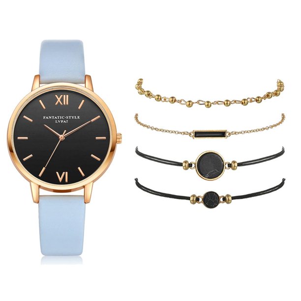 Conjunto de reloj para mujer, 5 uds., reloj de pulsera de cuarzo para mujer, pulsera de cuero para mujer, reloj de lujo, reloj informal para mujer, regalo para novia Tan Jianjun unisex