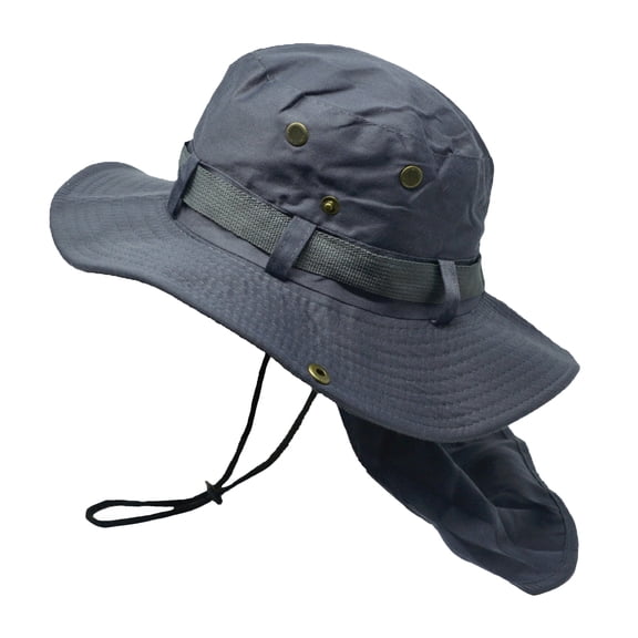 Bucket Boonie Hat with Neck Flap Cover Sun Safari Wide Brim Fishing Cap Dark Gray