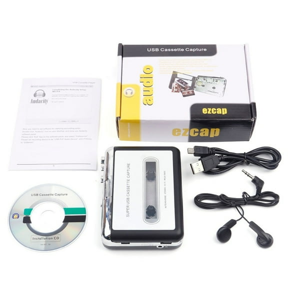 yeacher Portable Cassette to MP3 Converter with USB and CD Support, Retro Audio Player for Digital Conversion, Includes Headphones and Software CD