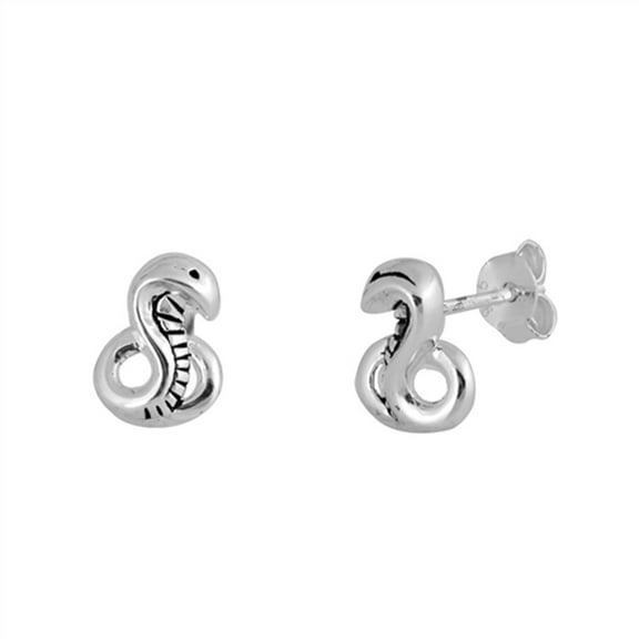 Oxidized Cobra Coiled Snake High Polish .925 Sterling Silver Animal Stud Earrings Jewelry Female