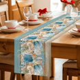 thumbnail image 5 of Teal Blue Brown Beach Coastal Table Runner - 48 Inch Long Nautical Shell Starfish Coral Summer Cotton Linen Blended Dress Scarves Farmhouse Table Runner for Kitchen Dining, Coffee Table, 13" x 48", 5 of 8