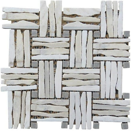 Intrend Tile LS013-H Quartzite Basketweave interlocked Mosaic Blend - White
