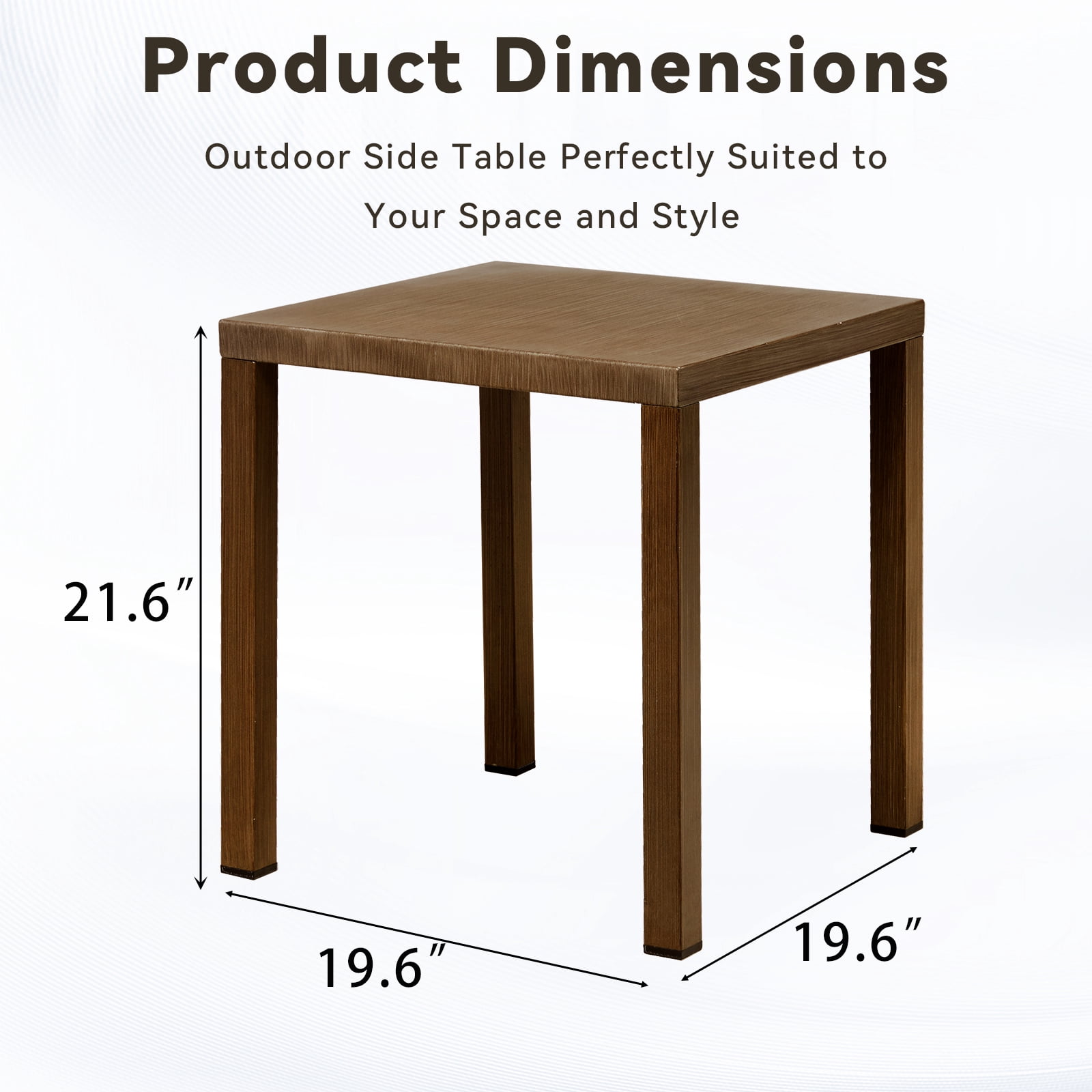 Hommoo Outdoor Steel Side Table, Patio Table Square End Table for Pool Balcony Deck Porch Lawn Backyard, Brown