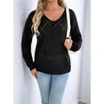 thumbnail image 4 of Women'S Crochet Sweater Top Hollow Out Long Sleeve Pullover Tops Fall Outfits Fashion Black XL, 4 of 9