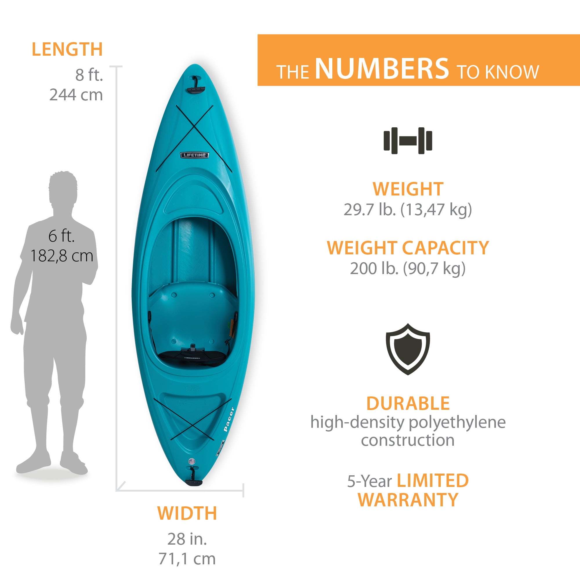 Lifetime Pacer 8 ft Sit-Inside Kayak, Teal (91162)