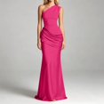 thumbnail image 2 of XIAOCHA Summer Glam Maxi Dress for Women One Shoulder Ruched Waist Solid Satin Formal Party Gown, 2 of 5