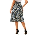 thumbnail image 3 of INSPIRE CHIC Women's Midi Skirts Peasant Elastic Waist A-Line Ditsy Floral Skirts M Dark Blue, 3 of 5