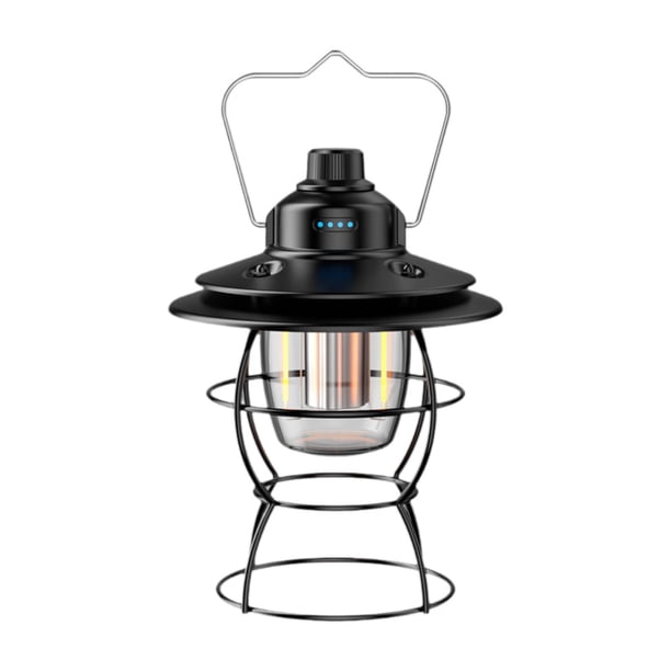 Linterna de camping LED Lámpara de camping Multifuncional Estilo retro Recargable por USB Negro