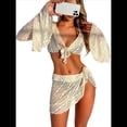 thumbnail image 3 of Conjunto de Bikini de 4 Piezas para Mujer - Traje de Baño Triangular con Cuello Halter Atrevido - Traje de Baño con Nudo Transparente Crema M, 3 of 9