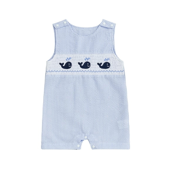 CocMouse Baby Boy Striped Overall Romper Whale/Watermelon Sleeveless Bodysuit