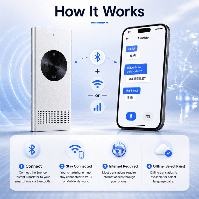 Enence Pro Language Translator Device, Real-Time Two-Way Voice