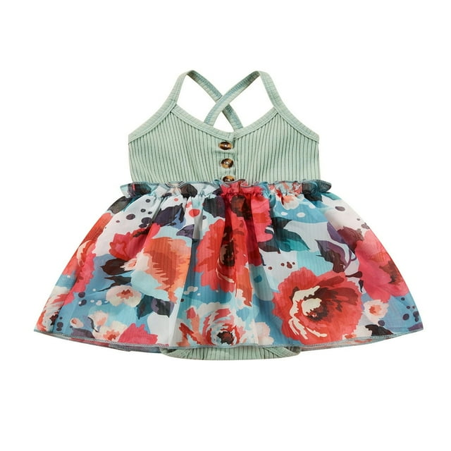 Valentine Bébé Fille Romper Robe Sans Manches V Cou Boutons Casual Enfant Taille Haute Combinaison