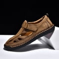 thumbnail image 3 of Men's Stylish Leather Hollow Flat Sandals Closed Toe Hook Loop Non-Slip Hiking Fisherman Shoes Summer Beach Lightweight Breathable Anti-Slip Slippers,Light Brown 39(US-7), 3 of 5