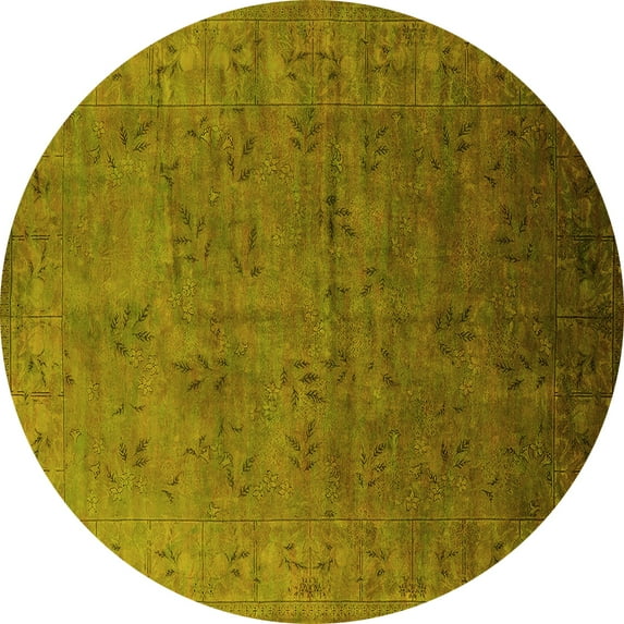 Ahgly Company Machine Washable Indoor Round Oriental Yellow Industrial Area Rugs, 5' Round