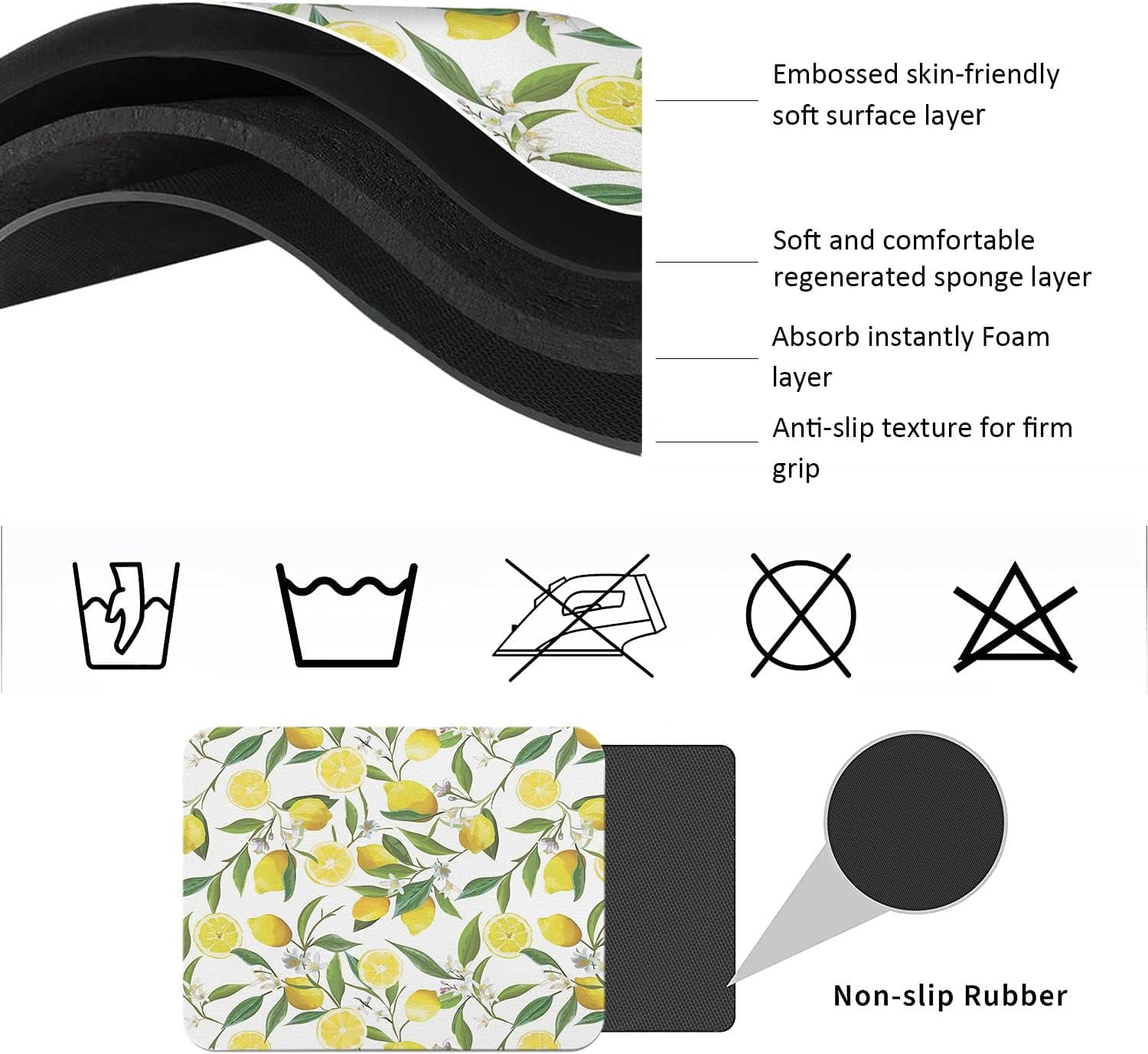 Washable Rubber Lemon Dish Drying Mats For Kitchen Counter Home Large Coffee Bar Pad Accessories And Decor For Utensils Stemware (18''''x24'''')