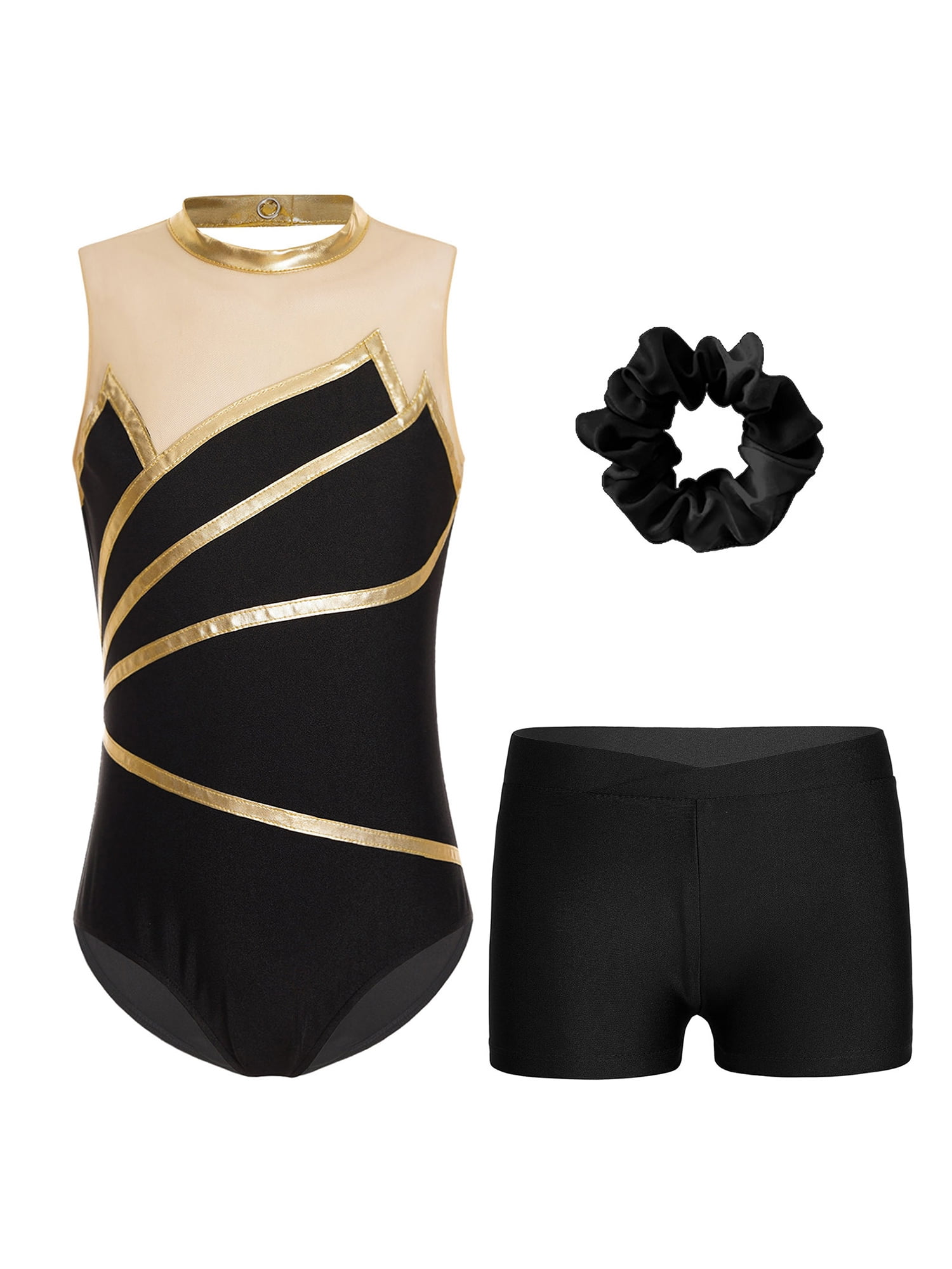 Hansber Kids Girls 2-Piece Gymnastics Outfit - Sleeveless Leotard & Shorts Set, Cotton Blend, For Dance & Ballet