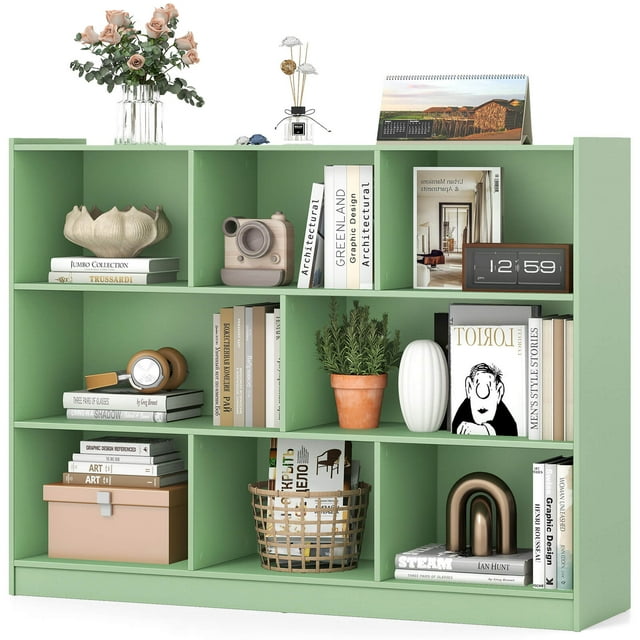 Costway 8 Cube 3-Tier Open Wooden Bookshelf Toy Storage Organizer with Anti-toppling Kits Green
