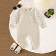 thumbnail image 2 of YDFCWXW Baby Boy Girl Checkerboard Jumpsuit Long Sleeve Pocket Onesie Bodysuit (Beige, 6-12 Months), 2 of 5