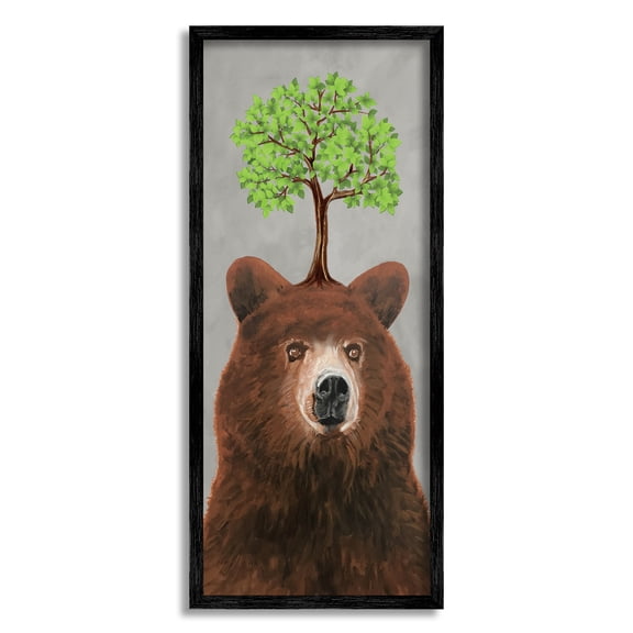 Stupell Industries Modern Bear Tree Growing Animals & Insects Painting Black Framed Art Print Wall Art