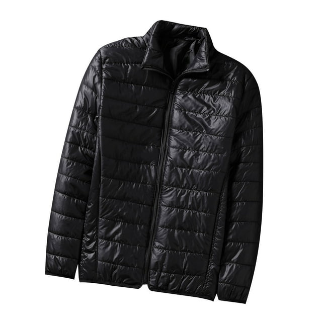 hoksml Men's Winter Lightweight Puffer Jacket Solid Color Long Sleeve Down Coat with Pockets